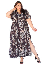 Load image into Gallery viewer, BLOOMCHIC BLACK FLORAL VNECK MAXI DRESS, SIZES 14, 16, 18, 20, 22