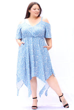 Load image into Gallery viewer, Bloomchic Handkerchief Hem Cold Shoulder Dress, Size 20, 22