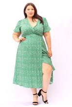 Load image into Gallery viewer, Bloomchic Green Midi Flower Wrap Dress 18, 20, 22