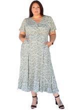 Load image into Gallery viewer, BLOOMCHIC DITSY GREEN FLORAL SPLIT HEM FLUTTER SLEEVE POCKETS DRESS SIZES 12, 14, 16, 18, 20, 22, 24