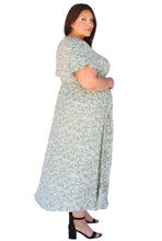 Load image into Gallery viewer, BLOOMCHIC DITSY GREEN FLORAL SPLIT HEM FLUTTER SLEEVE POCKETS DRESS SIZES 12, 14, 16, 18, 20, 22, 24