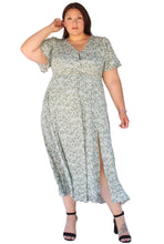 Load image into Gallery viewer, BLOOMCHIC DITSY GREEN FLORAL SPLIT HEM FLUTTER SLEEVE POCKETS DRESS SIZES 12, 14, 16, 18, 20, 22, 24