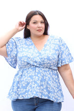 Load image into Gallery viewer, Bloomchic Surplice Blue Floral Blouse. Sizes 14, 16