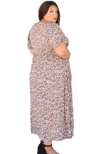 Load image into Gallery viewer, BLOOMCHIC DITSY BROWN FLORAL SPLIT HEM FLUTTER SLEEVE POCKETS DRESS, SIZES 14, 16, 18, 20, 22