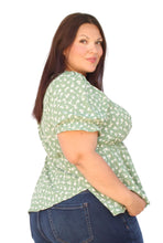 Load image into Gallery viewer, BLOOMCHIC GREEN FLORAL FLUTTER SLEEVE ELASTIC WAIST V NECK, SIZES 12, 14, 20, 22