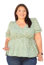 Load image into Gallery viewer, BLOOMCHIC GREEN FLORAL FLUTTER SLEEVE ELASTIC WAIST V NECK, SIZES 12, 14, 20, 22