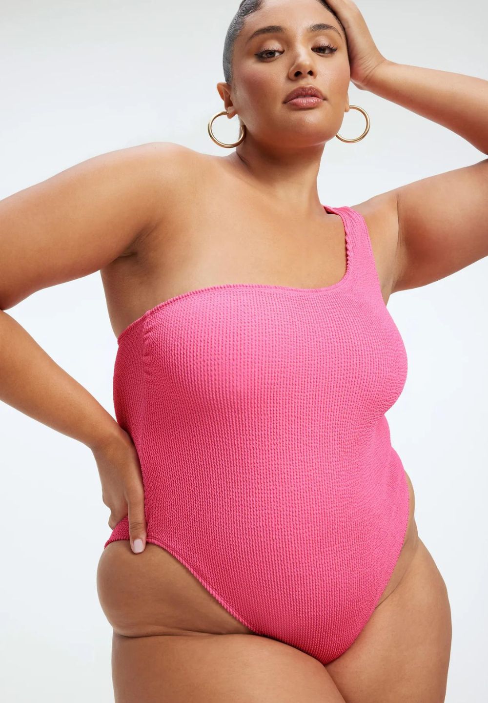 Good American Always Fits One Shoulder Swimsuit in Pink, Size 2X
