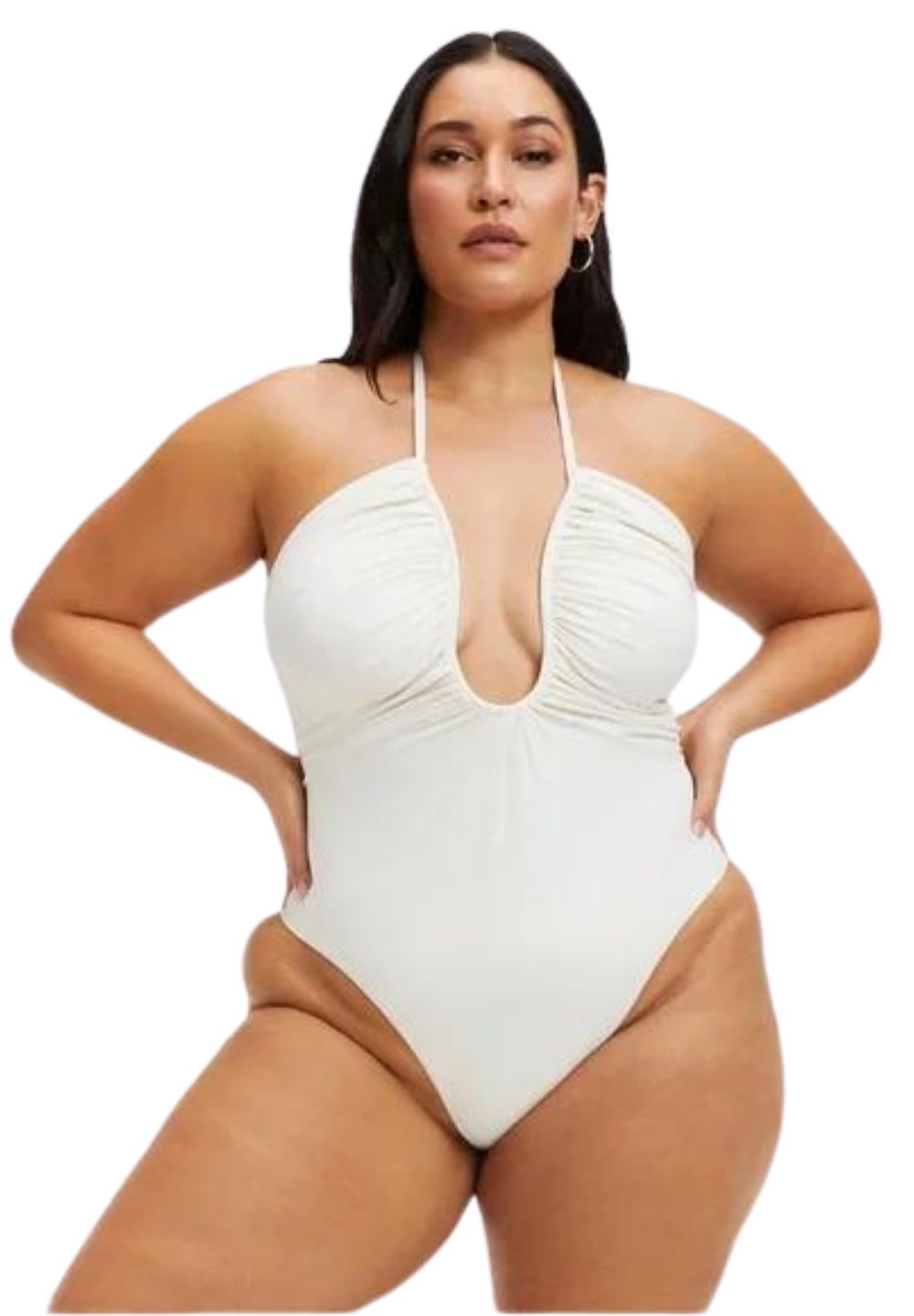Good American Plunge Neck Ivory Onepiece Swimsuit, Size XL and 2X