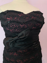 Load image into Gallery viewer, Forever 21 Pink Strapless Dress with Black Lace Overlay and Bow, Size 14