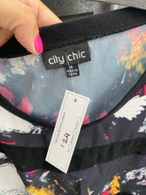 Load image into Gallery viewer, City Chic Black, White, Yellow, and Pink Abstract Pattern Long Sleeve Top with Mesh Stripes