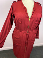 Load image into Gallery viewer, Hope & Harvest Silky Red Full Zip Shirt Dress, Size S