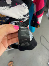 Load image into Gallery viewer, City Chic Black, White, Yellow, and Pink Abstract Pattern Long Sleeve Top with Mesh Stripes