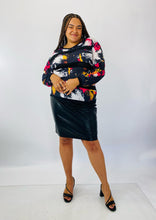 Load image into Gallery viewer, City Chic Black, White, Yellow, and Pink Abstract Pattern Long Sleeve Top with Mesh Stripes