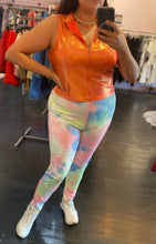 Load image into Gallery viewer, Wild Cat Pastel Pink, Yellow, and Blue Tie Dye Leggings, Size 1X