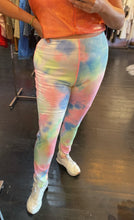 Load image into Gallery viewer, Wild Cat Pastel Pink, Yellow, and Blue Tie Dye Leggings, Size 1X