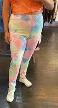 Load image into Gallery viewer, Wild Cat Pastel Pink, Yellow, and Blue Tie Dye Leggings, Size 1X