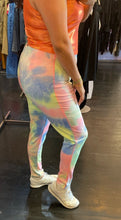 Load image into Gallery viewer, Wild Cat Pastel Pink, Yellow, and Blue Tie Dye Leggings, Size 1X
