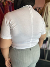 Load image into Gallery viewer, Christopher Kane White Cotton Tee with Silver Bejeweled Neckline Details, Size L/XL