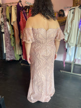 Load image into Gallery viewer, Tadashi Shoji Geometric Sequin Off-the-Shoulder Style Gown with Sheer Mesh Neckline, Size 16