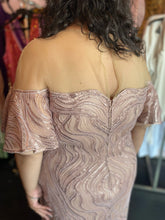 Load image into Gallery viewer, Tadashi Shoji Geometric Sequin Off-the-Shoulder Style Gown with Sheer Mesh Neckline, Size 16