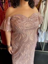 Load image into Gallery viewer, Tadashi Shoji Geometric Sequin Off-the-Shoulder Style Gown with Sheer Mesh Neckline, Size 16