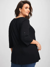 Load image into Gallery viewer, BLOOMCHIC BUTTON UP SLEEVE HALF ZIPPER FLOWY T-SHIRT WITH FRONT CHEST POCKET