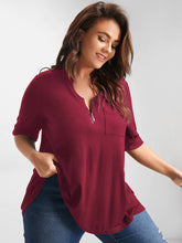 Load image into Gallery viewer, BLOOMCHIC BUTTON UP SLEEVE HALF ZIPPER FLOWY T-SHIRT WITH FRONT CHEST POCKET