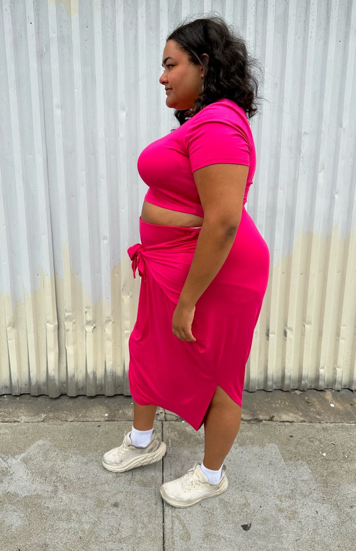 Fashion to Figure Hot Pink Two Piece Crop & Tie-Detail Skirt Set