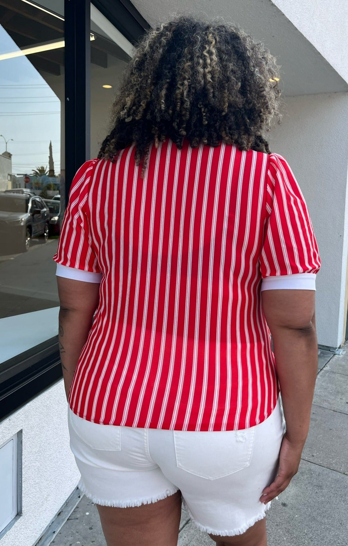 Red \u0026 White Striped Vintage Blouse with Ascot Detail, Size 1/2X – The Plus  Bus Boutique, image size:1165x1826