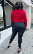Load image into Gallery viewer, Back view of black Avex Les Filles Skinny Pants on a size 16/18 model. The pants have a thick waistband and the model is wearing a red turtleneck sweater with them.  
