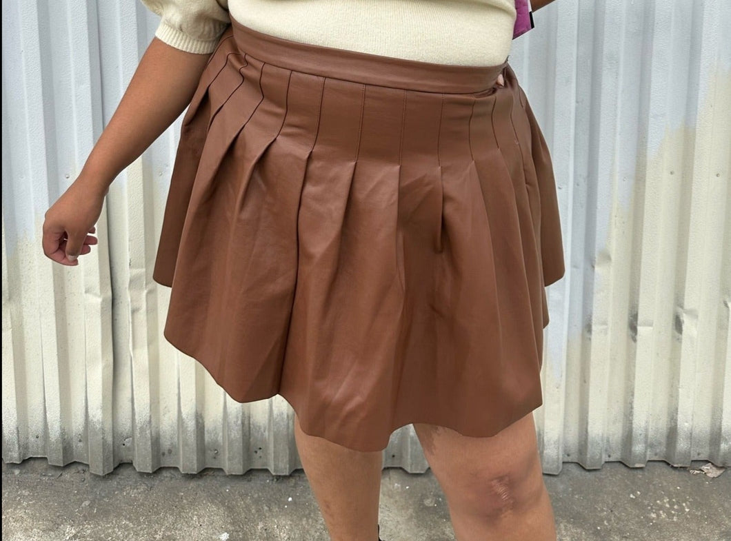 Eloquii Brown Pleather Pleated Mini Skirt, Size 20