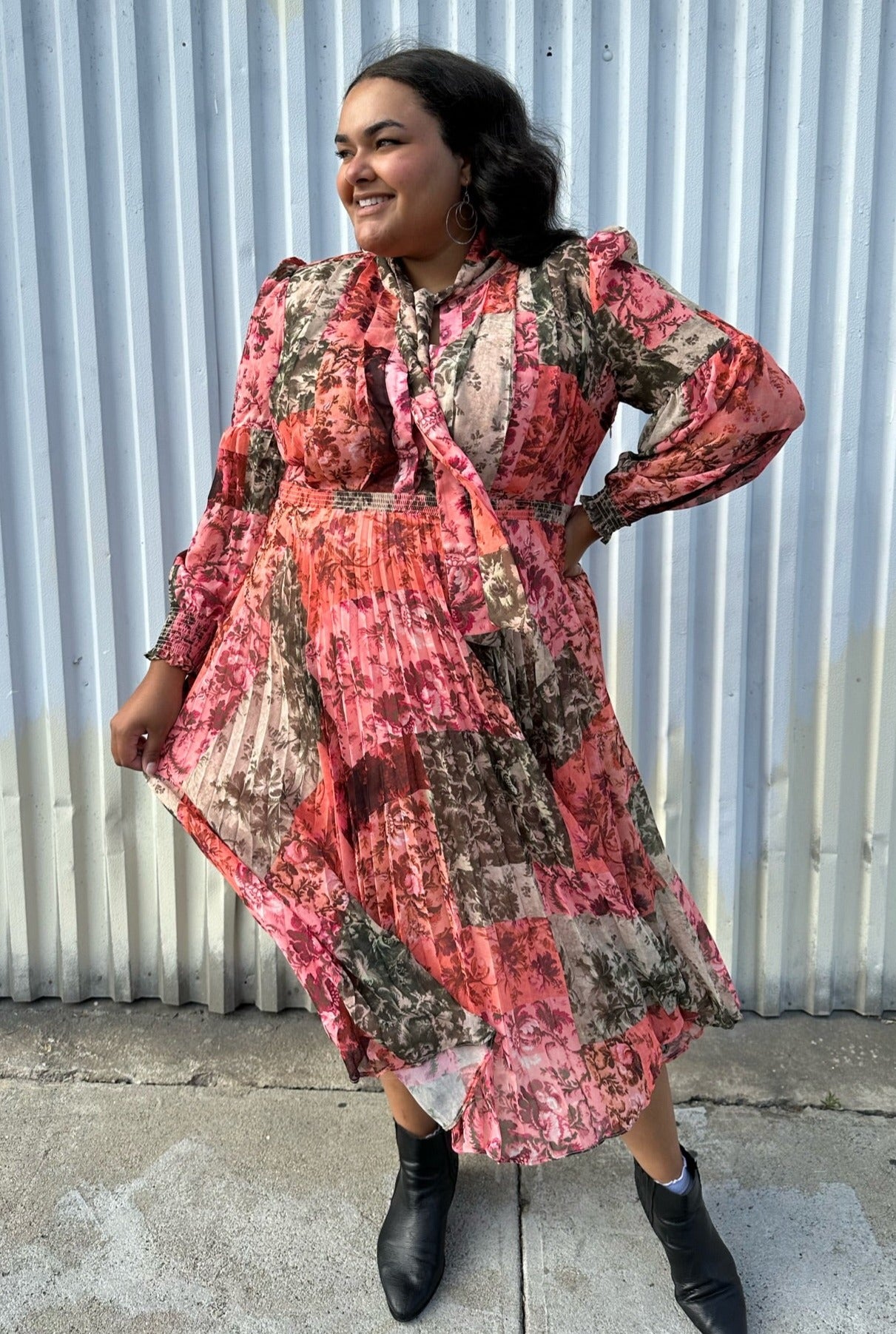 Rachel Parcell Patchwork Printed Chiffon Midi Dress Size 18 The