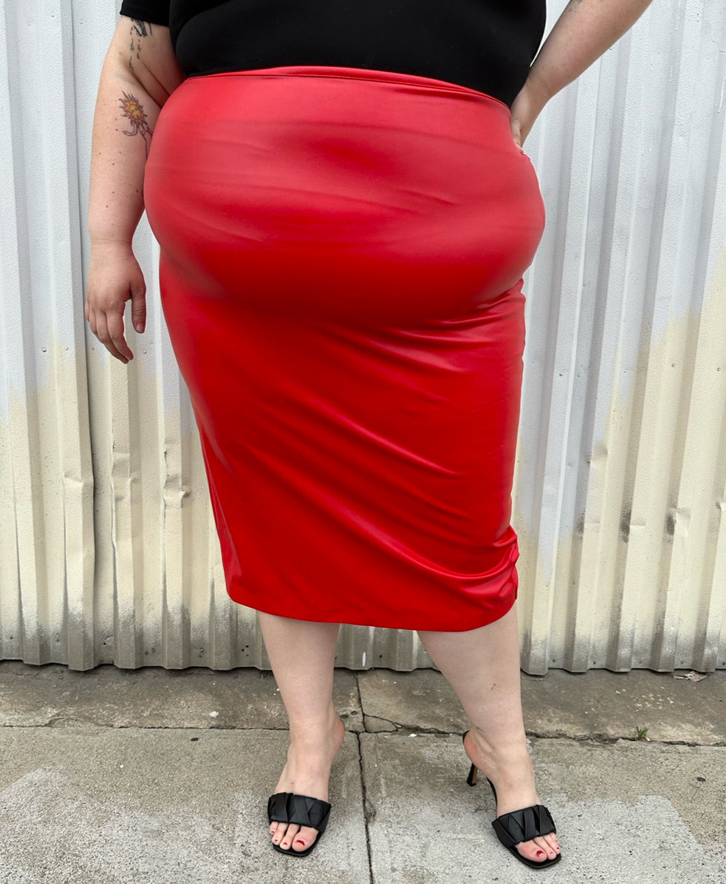 Eloquii Bright Red Pleather Midi Pencil Skirt, Size 24