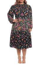 Load image into Gallery viewer, Maggy London Black &amp; Multicolor Floral Mockneck Tiered Maxi Dress, Size 16W
