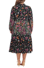 Load image into Gallery viewer, Maggy London Black &amp; Multicolor Floral Mockneck Tiered Maxi Dress, Size 16W
