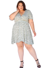 Load image into Gallery viewer, BLOOMCHIC GREEN DITSY MINI DRESS, SIZES 12, 14, 18, 22, 24
