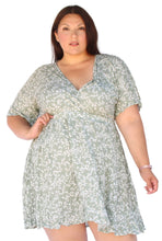 Load image into Gallery viewer, BLOOMCHIC GREEN DITSY MINI DRESS, SIZES 12, 14, 18, 22, 24
