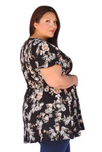 Load image into Gallery viewer, Bloomchic Black, White, and Cream Floral V-Neck Tunic Multiple Sizes

