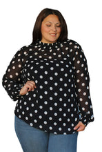 Load image into Gallery viewer, Torrid Black and White Sheer-Leaning Mockneck Blouse, Size 1

