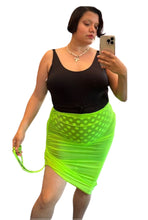 Load image into Gallery viewer, Alpine Butterfly Swim Neon Green and Polka Dot Swimsuit with Mesh Maxi Skirt Overlay, Size XL
