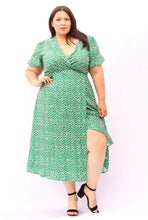 Load image into Gallery viewer, Bloomchic Green Midi Flower Wrap Dress 18, 20, 22
