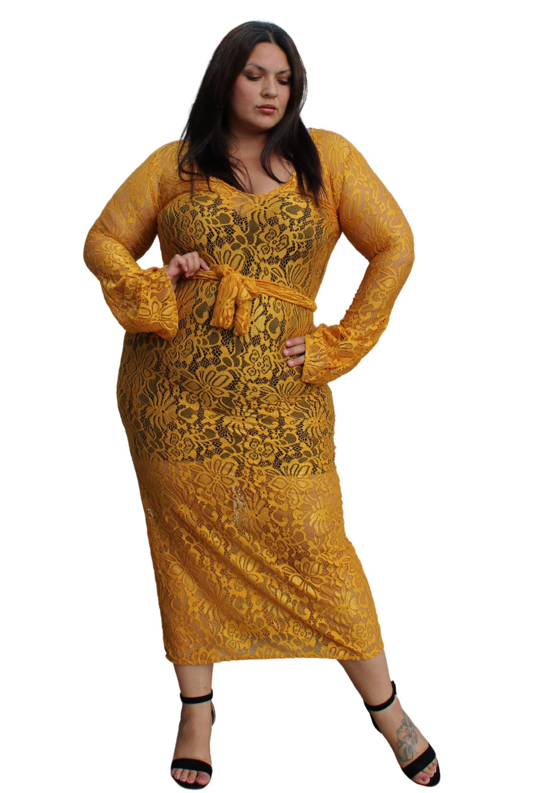 Zellie for She Mustard Yellow Lace Dress XL