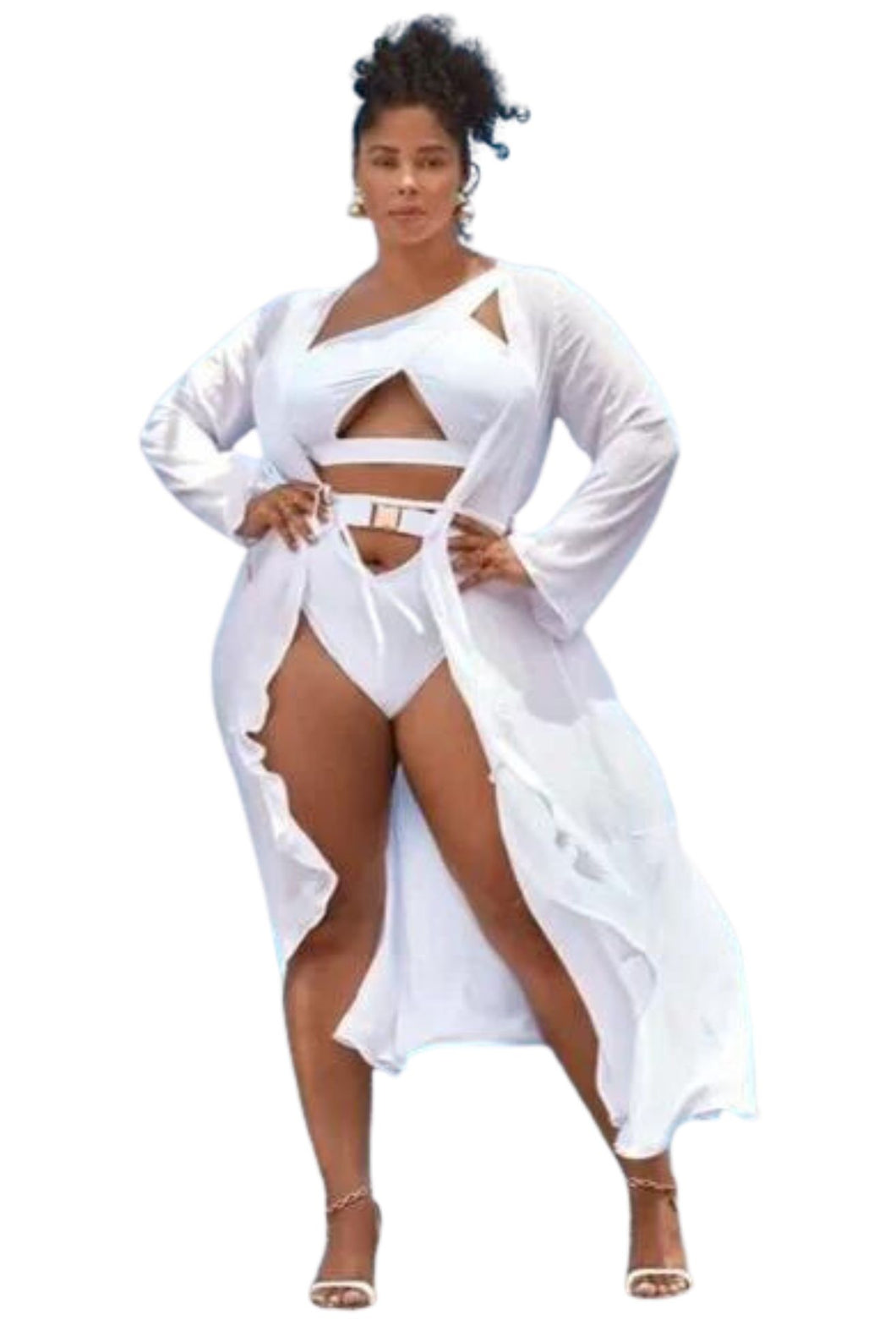 Tabria Majors x Fashion To Figure White Sheer Duster Coverup, Size 4