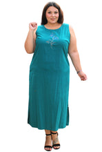 Load image into Gallery viewer, Studio Ease Woman Vintage Teal Tank Dress w/ Embroidered Floral, Size 18W
