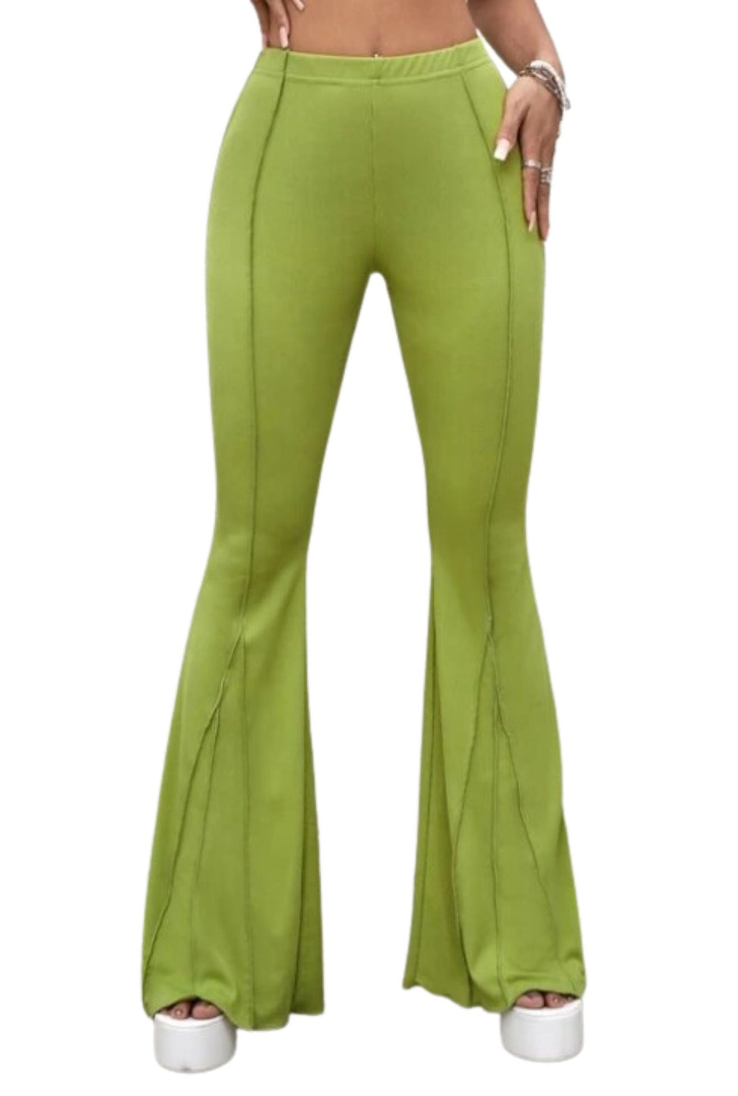 Shein Lime Green Ultra Flare Ribbed Pants, Size 2X