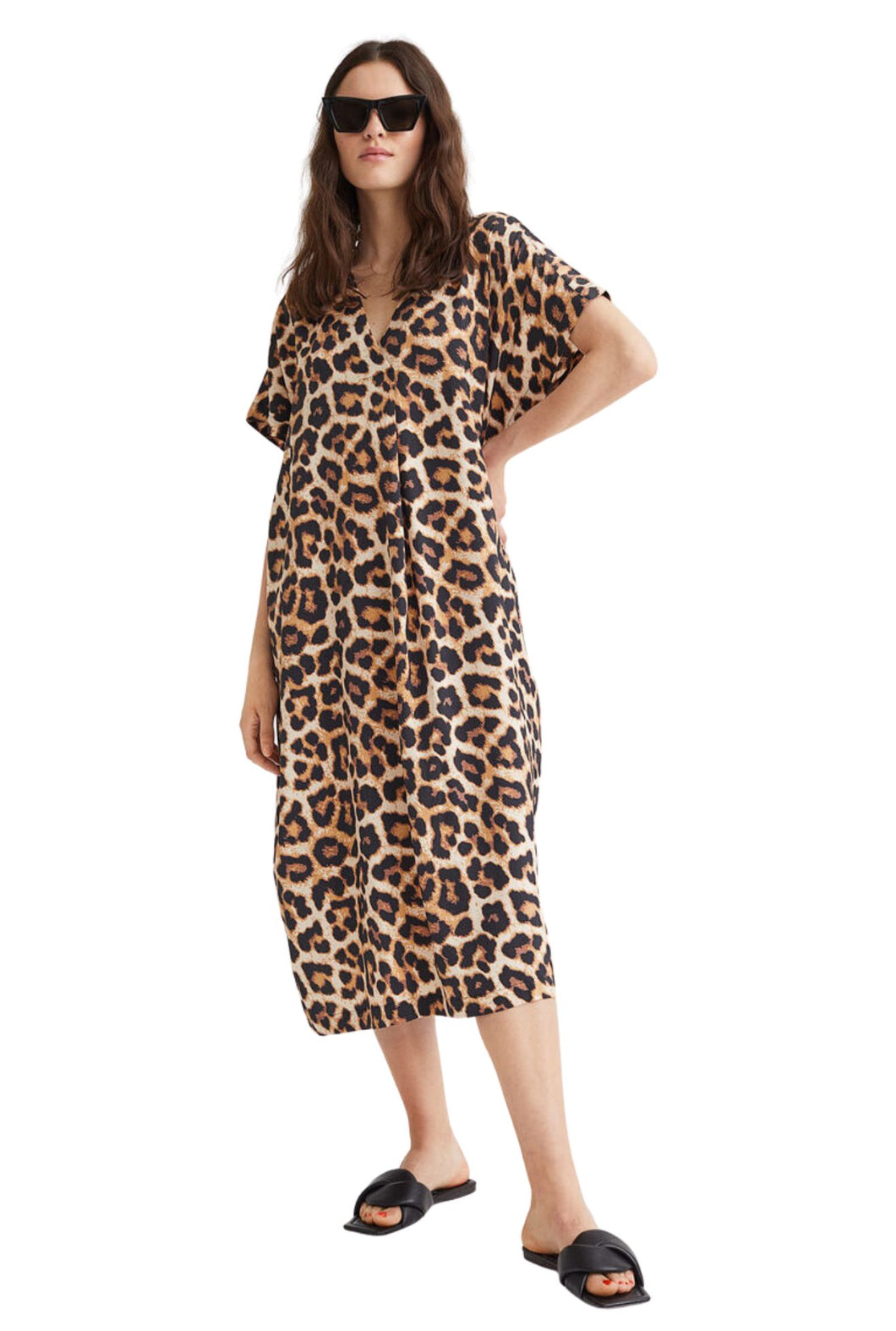 H&M Leopard Print Kaftan Midi Dress, Size XXL