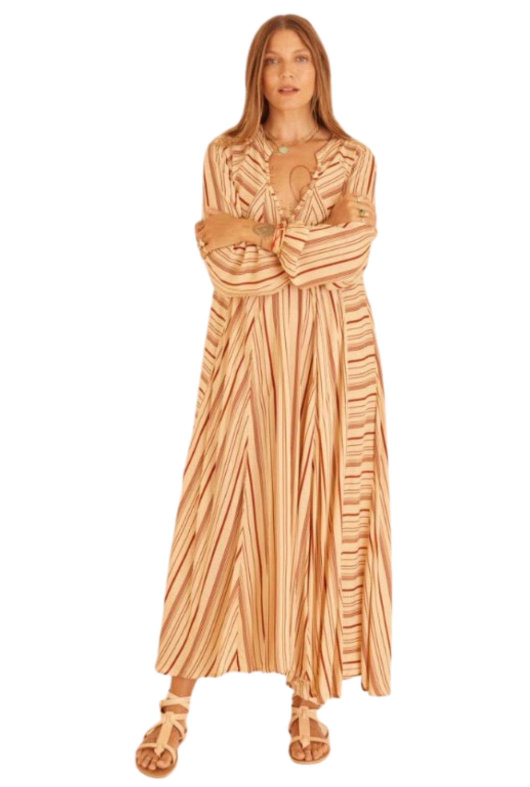 Natalie Martin Cream and Brown Striped Maxi, Size L