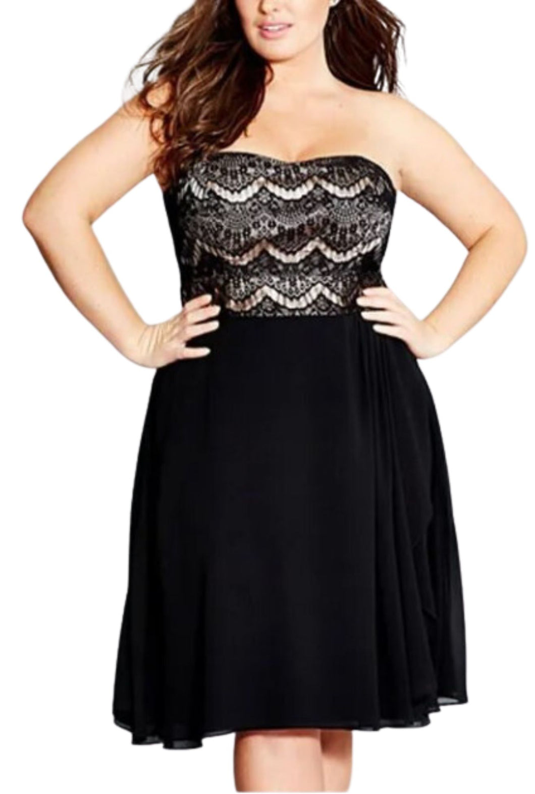City Chic Strapless Black Lace Dress, Size XL