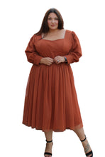Load image into Gallery viewer, Ivy City Brown Tulle Overlay Puff Sleeve Dress, Size 3X

