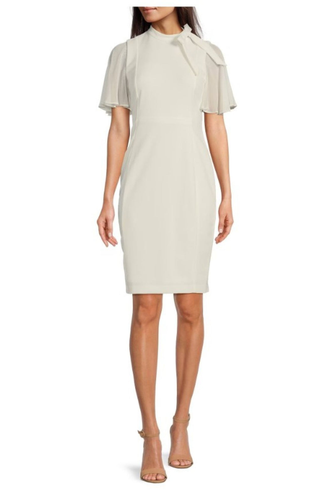 Calvin Klein White Dress with Flutter Sleeve, Size 16